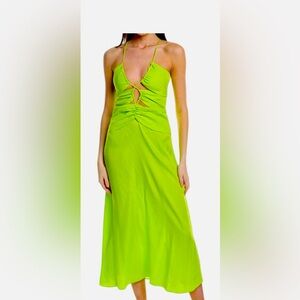 Farm Rio Dress Midi Lime Green Dress